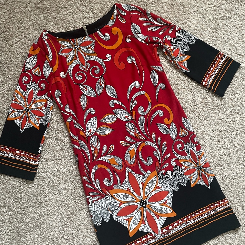 Red patterned shift dress